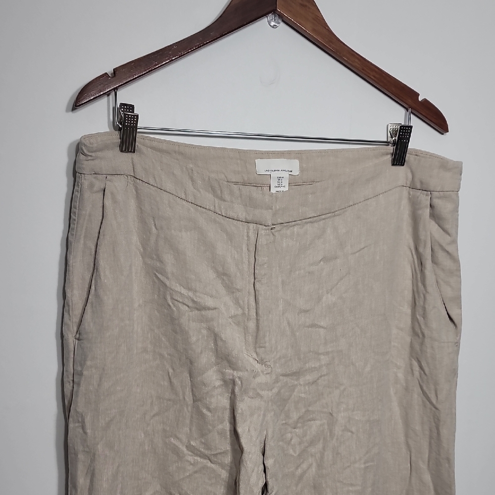 H&M Taupe Linen Blend Cropped Capri Wide Leg Trousers